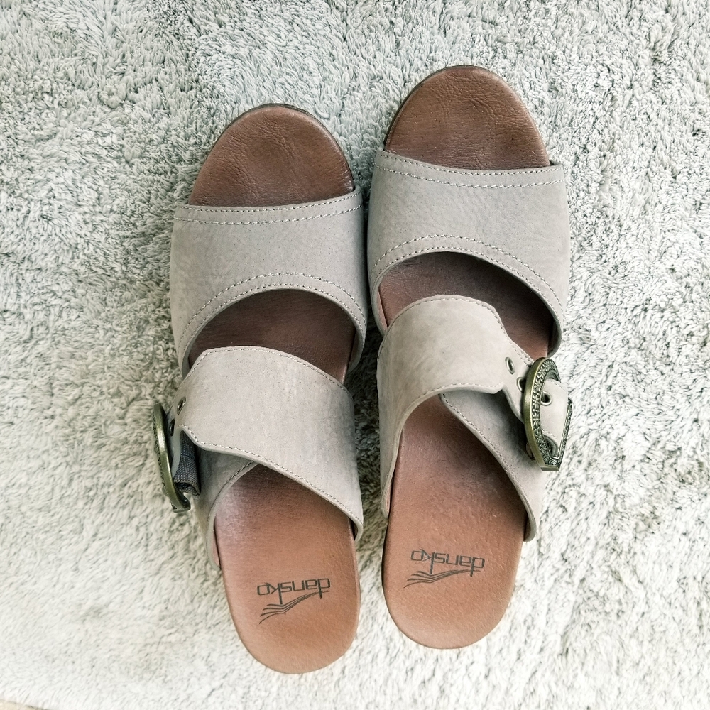 Dansko Ramona GRAY Leather Platform Slide Sandal Clog Heel (Women 9-9.5  EUR 40) - Picture 7 of 9